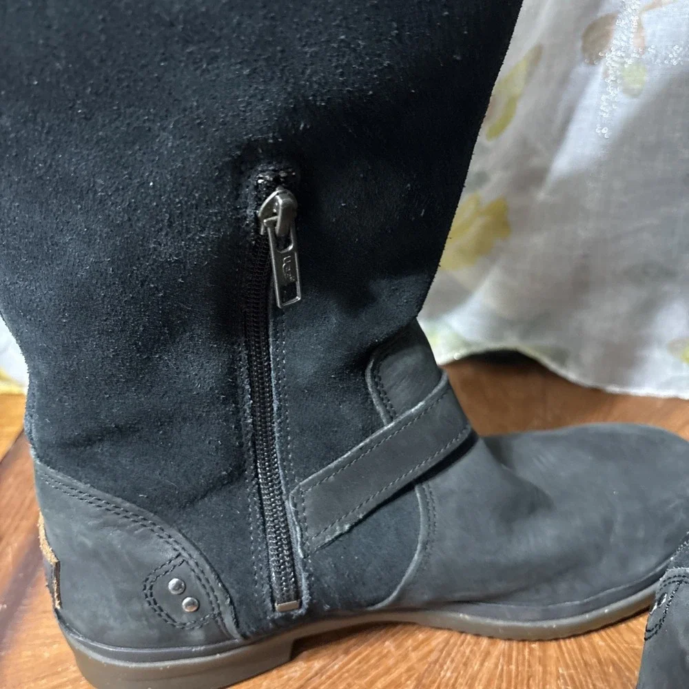 Ugg Thomsen Tall Black Suede Leather Knee High Riding‎ Waterproof Boots Size 8